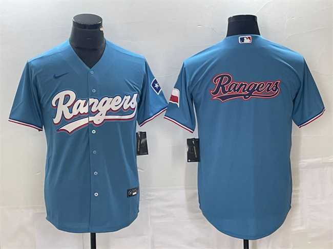 Mens Texas Rangers Blue Team Big Logo With Patch Cool Base Stitched Baseball Jersey
